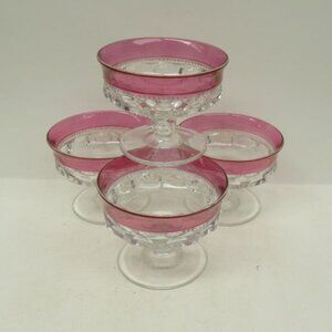 4 - Indiana Glass Cranberry Flashed KINGS CROWN 3 Inch High Sherbet Dishes